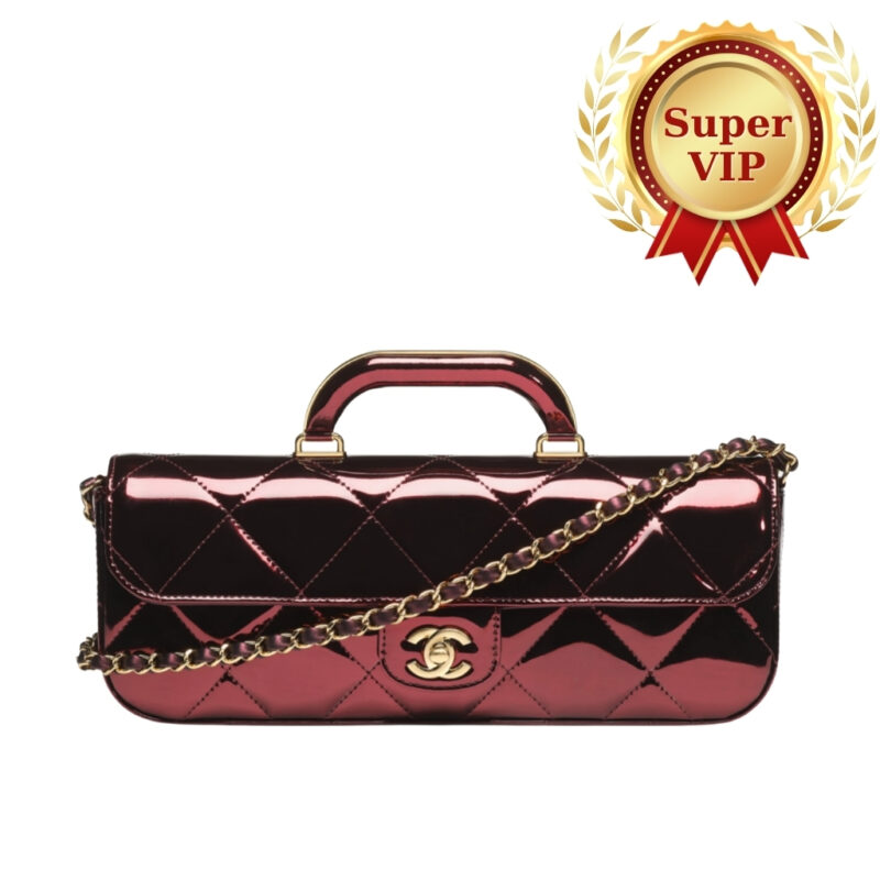 [Super Vip 1:1] Chanel Large Flap Bag With Top Handle Metallic Mirror Leather Red 30cm AS5807B21985U4013