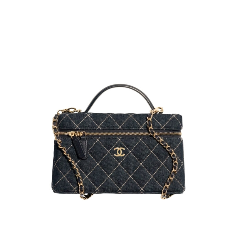 Chanel Classic Vanity with Chain Gold Metal Denim Dark Blue 19cm AP4385 B23492 U7663