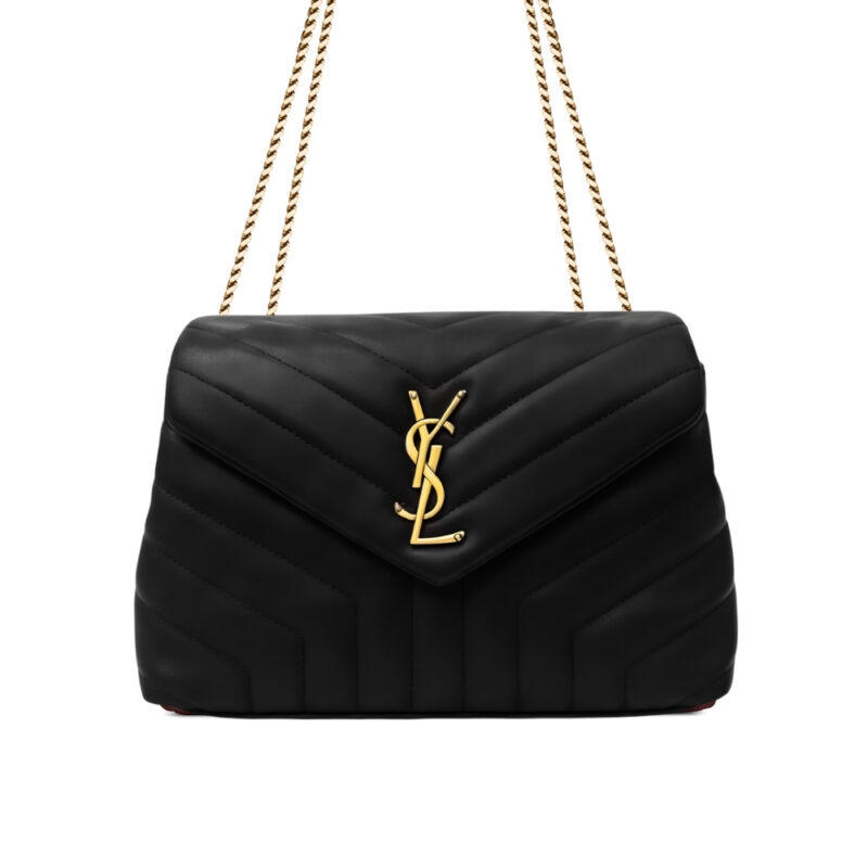 Saint Laurent Loulou Medium Chain Bag In Matelassé Y Leather Black Gold 26Cm