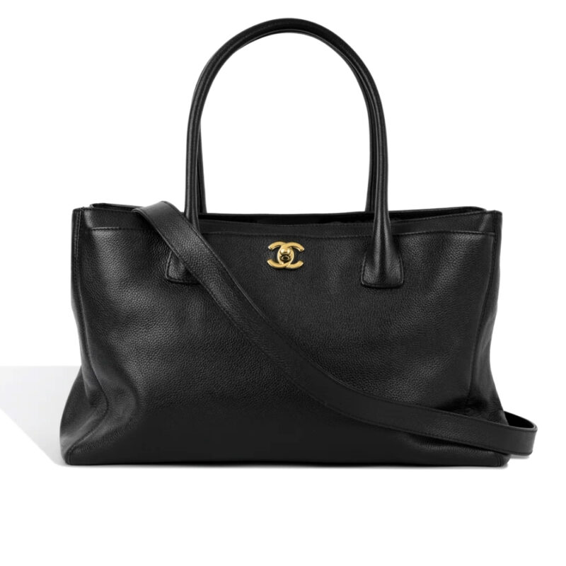 Chanel Executive Cerf Tote Gold Tone In Black Leather 36Cm