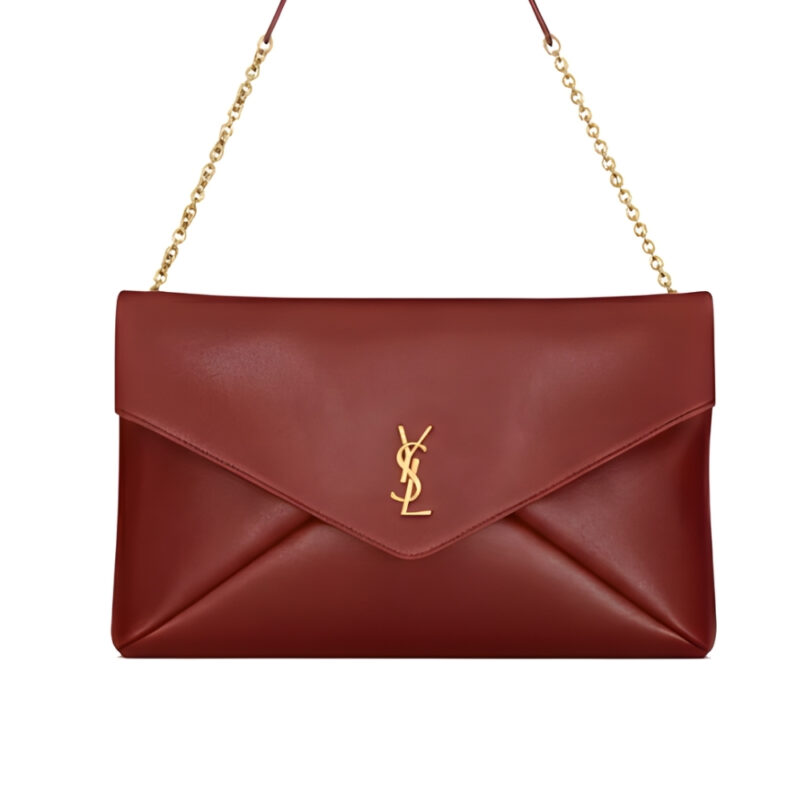 Saint Laurent Cassandre XXL Pouch On Chain In Shiny Leather Red 35Cm 855802AADOO6195