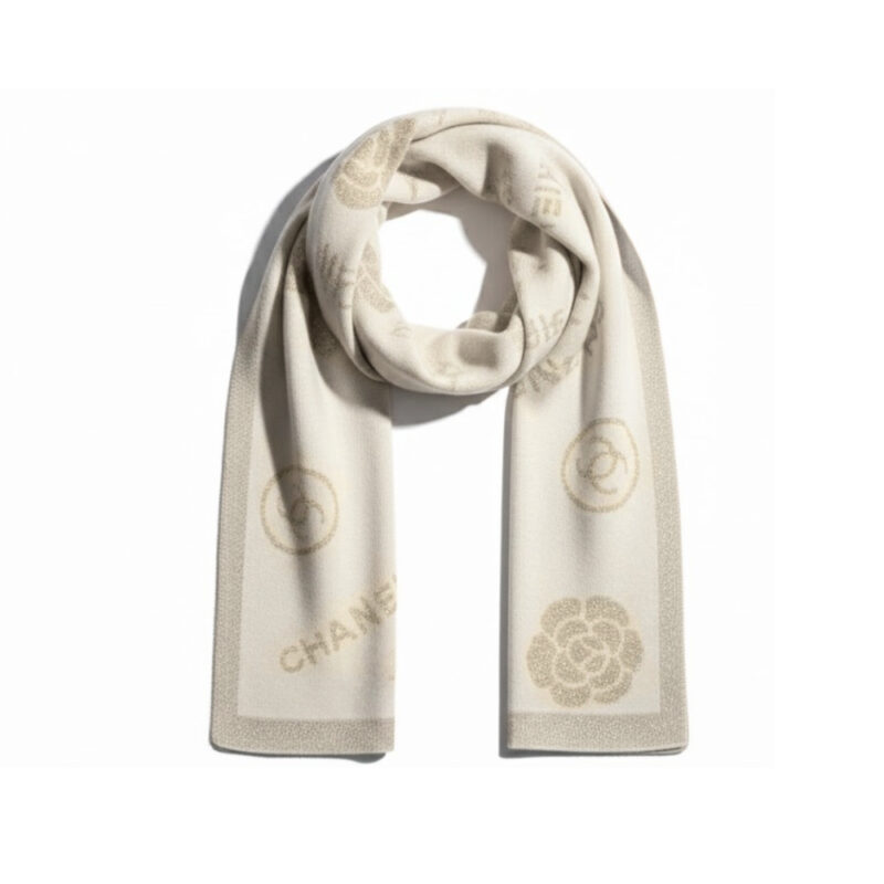Chanel Camellia Cashmere Scarf Beige