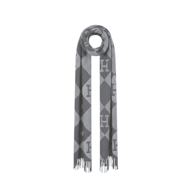 Hermès Diamond H Logo Wool Shawl Gray 180Cm
