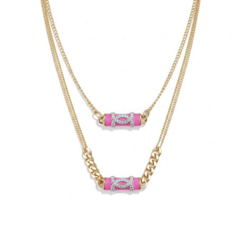 Chanel CC Pendant Necklace With Gold Metal In Pink