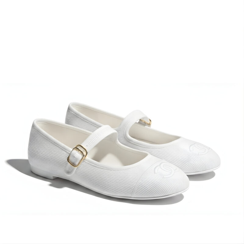 Chanel Mary Janes Knit Fabric White