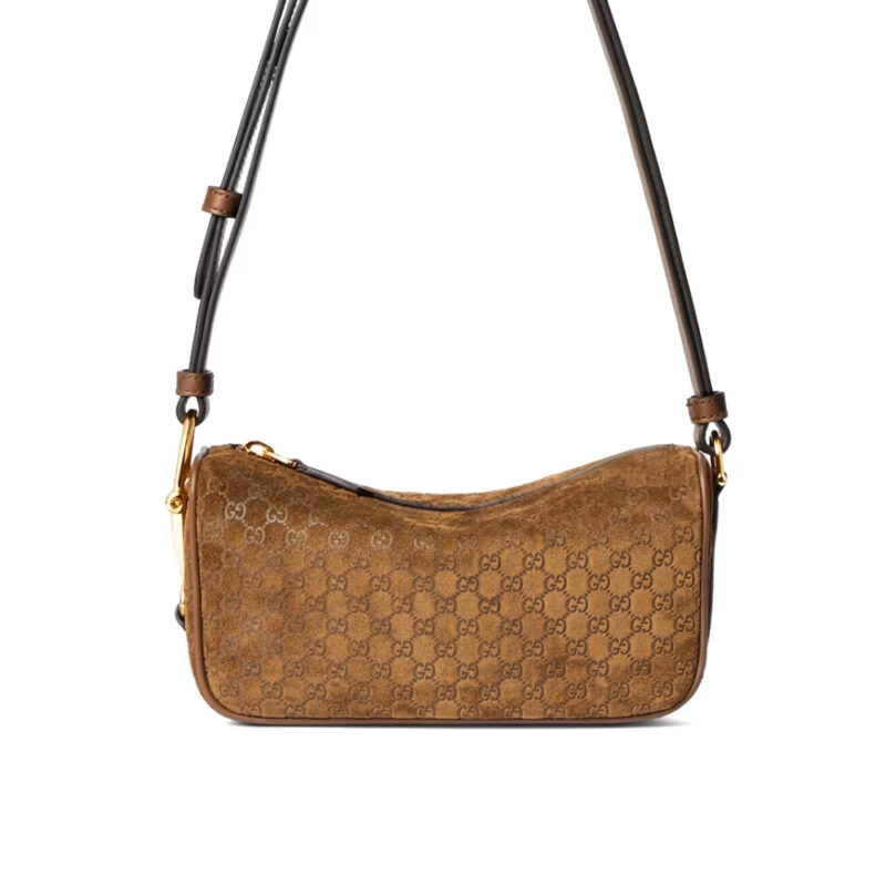 Gucci Half Horsebit Mini Bag Brown GG Suede 19Cm 860784 AAEE7 2118