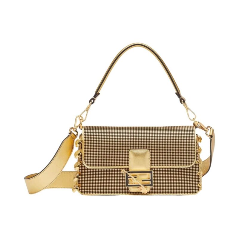 Fendi X Versace Baguette Fendace Bag In Gold Perforated Leather 25Cm