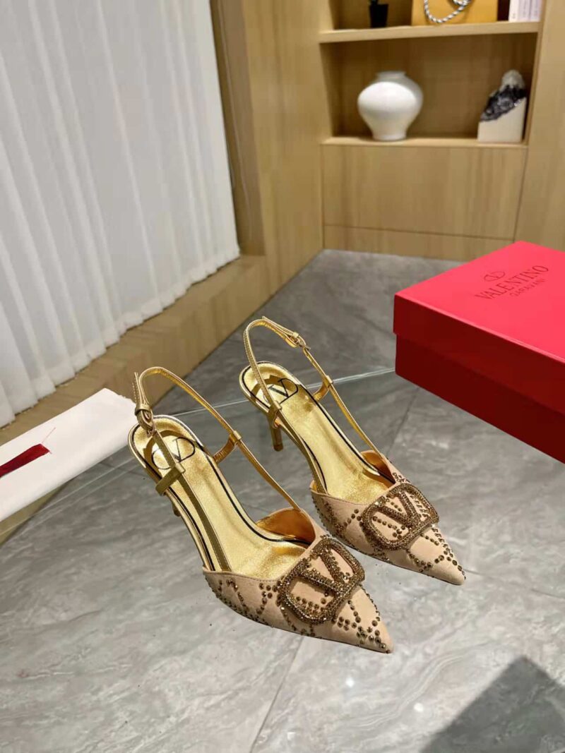 Alternative view of Valentino Vlogo Signature Back Strap Crystal High Heels Gold