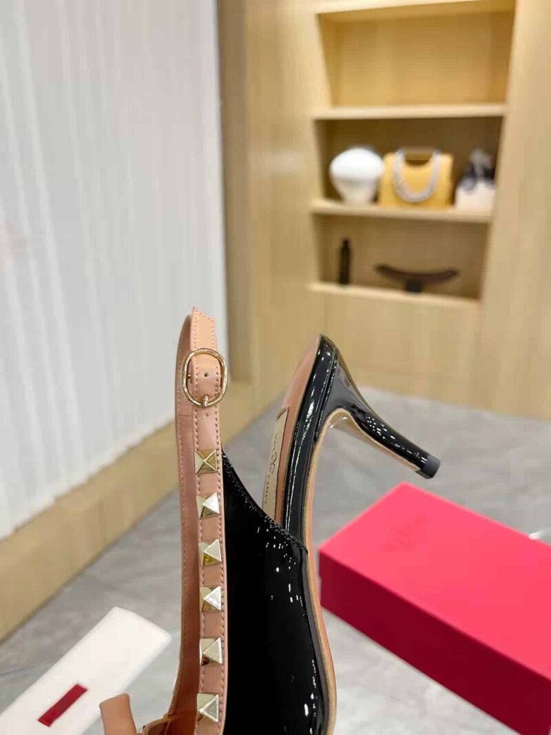 Alternative view of Valentino Rockstud Bow Slingback Pump In Patent Leather With Matching Studs Beige And Black