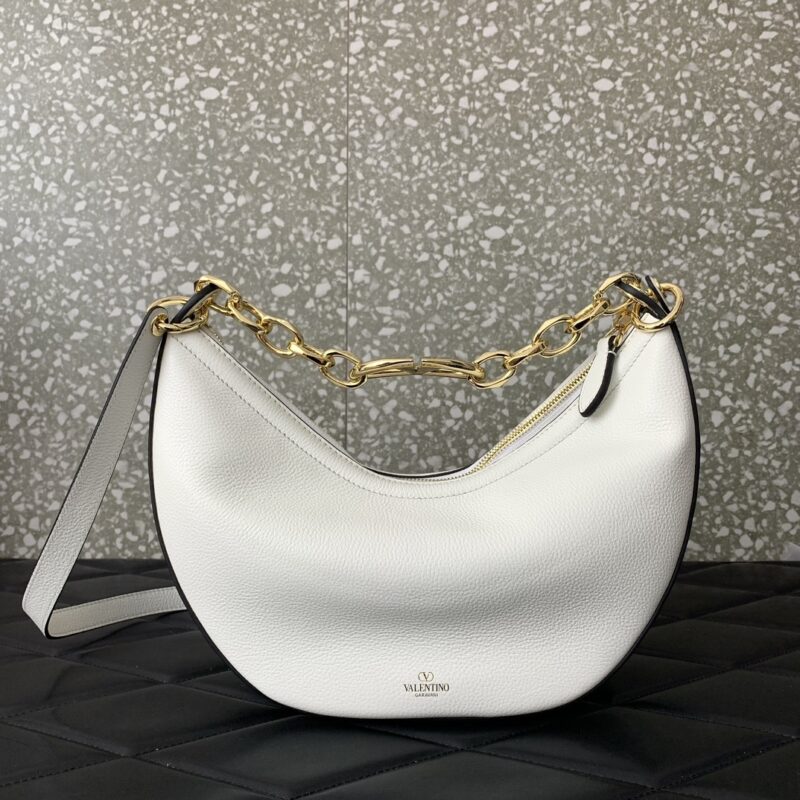 Alternative view of Valentino Garavani Small Vlogo Moon Hobo Bag In Grainy With Chain White 29Cm 4W2B0N08Jdk 098