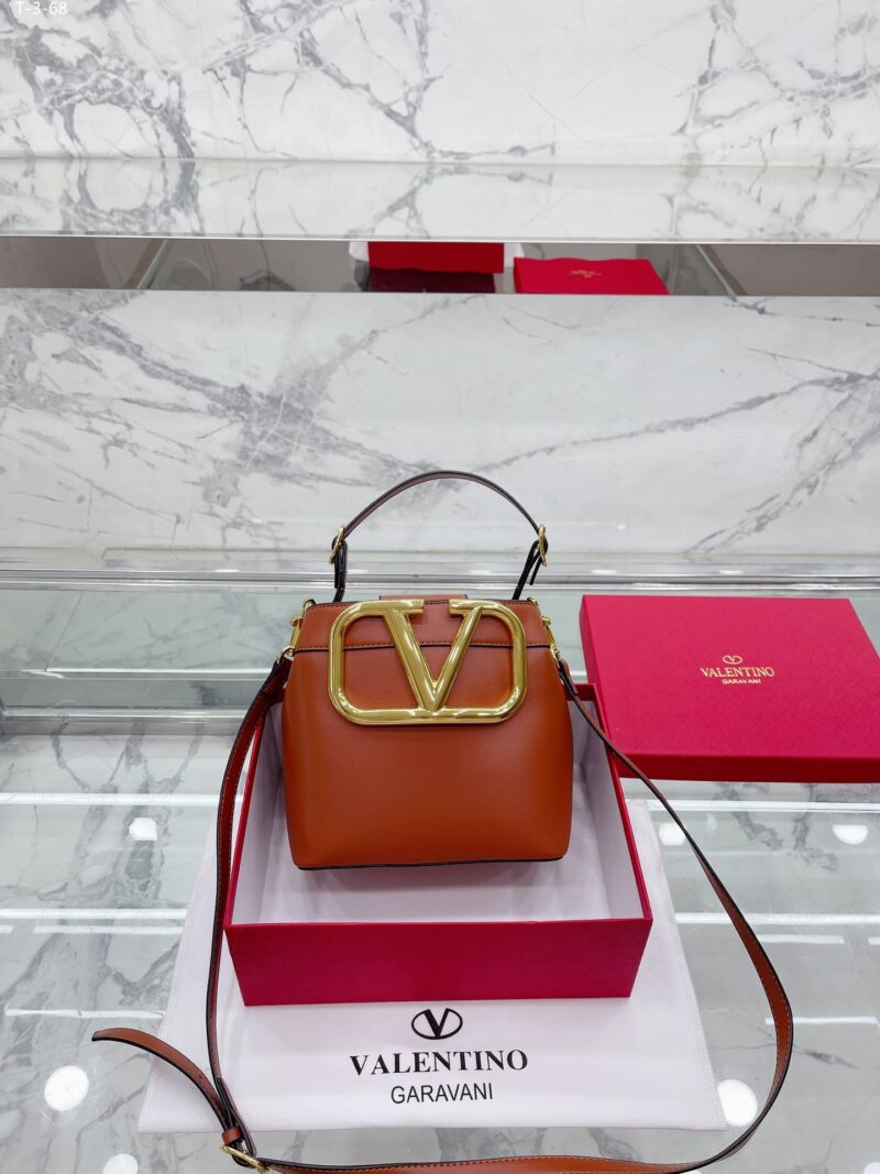 Alternative view of Valentino Garavani Supervee Leather Bucket Bag Brown 20Cm