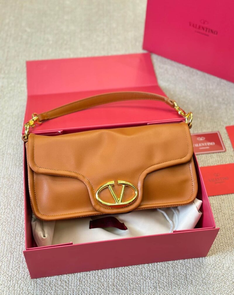 Alternative view of Valentino Garavani Vlogo 1960 Nappa Leather Shoulder Bag Brown 28Cm