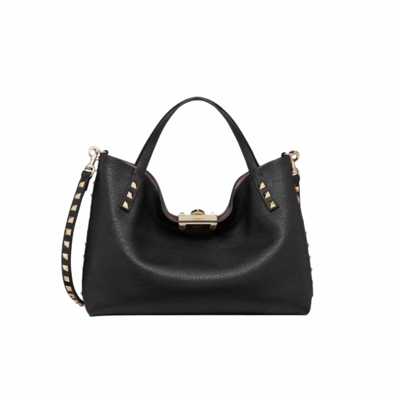 Valentino Garavani Rockstud Calfskin Small Tote Bag Black 26Cm