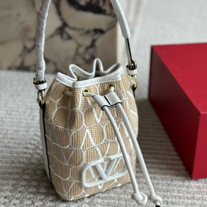 Alternative view of Valentino Mini Vlogo Signature Bucket Bag In Toile Iconographe Beige 22Cm