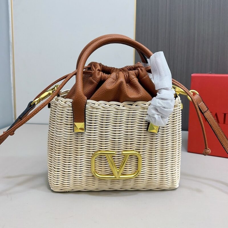 Alternative view of Valentino Vlogo Signature Wicker Bucket Bag Brown 26Cm