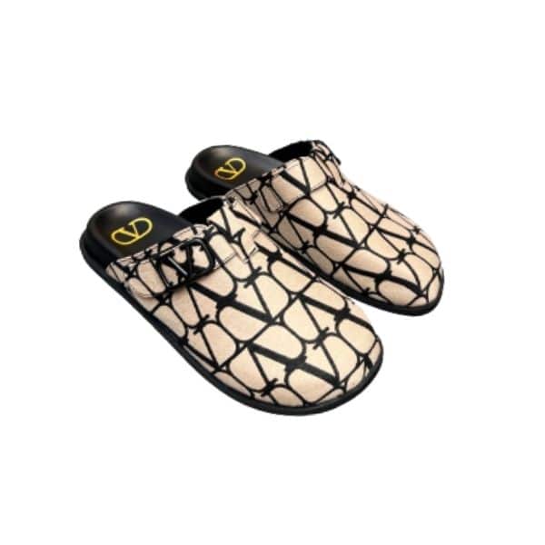 Valentino Garavani Toile Iconographe Vlogo Clog Beige Black 3Y2S0H14Sbt