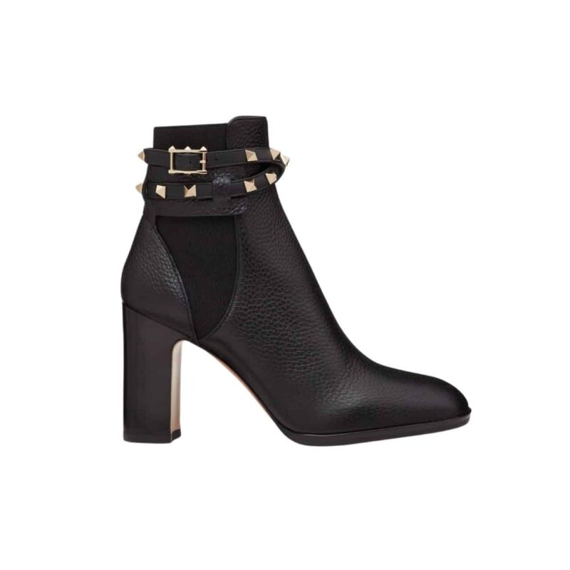 Valentino Garavani Rockstud Grainy Calfskin Ankle Boot Black 3W2S0P62Vce 0No