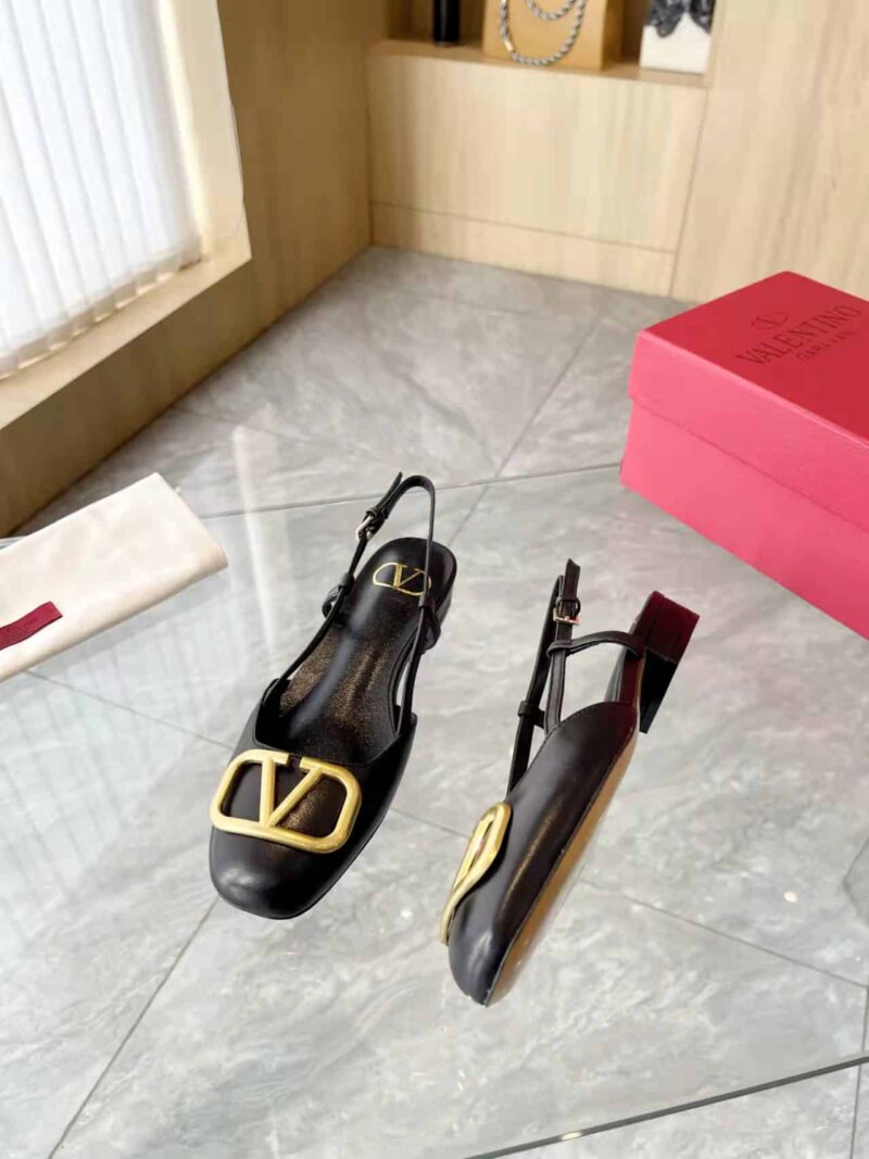 Alternative view of Valentino Garavani V Logo Leather Slingback Flats Black
