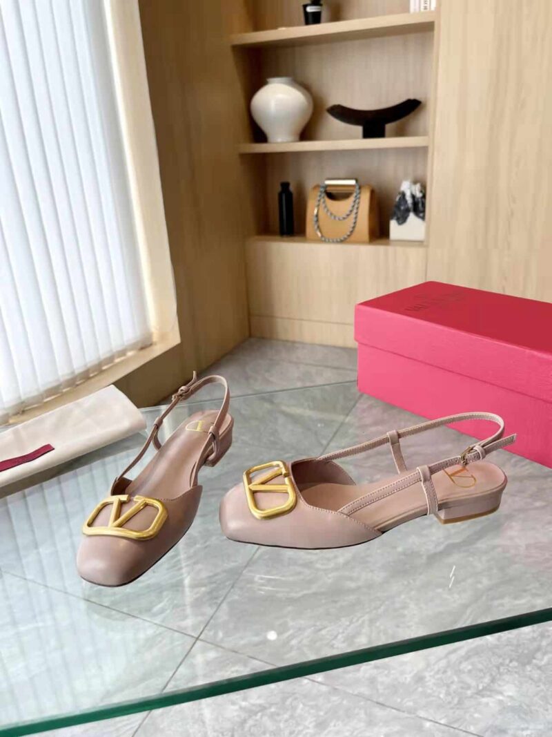 Alternative view of Valentino Garavani V Logo Leather Slingback Flats Beige