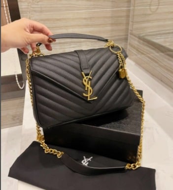 Alternative view of Ysl College Medium Chain In Quilted Leather Black Gold 600279Brm071000