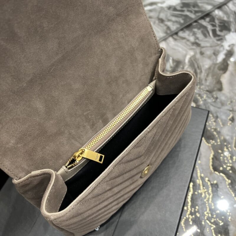Alternative view of Saint Laurent College Medium Suede Shoulder Bag Gray 24Cm