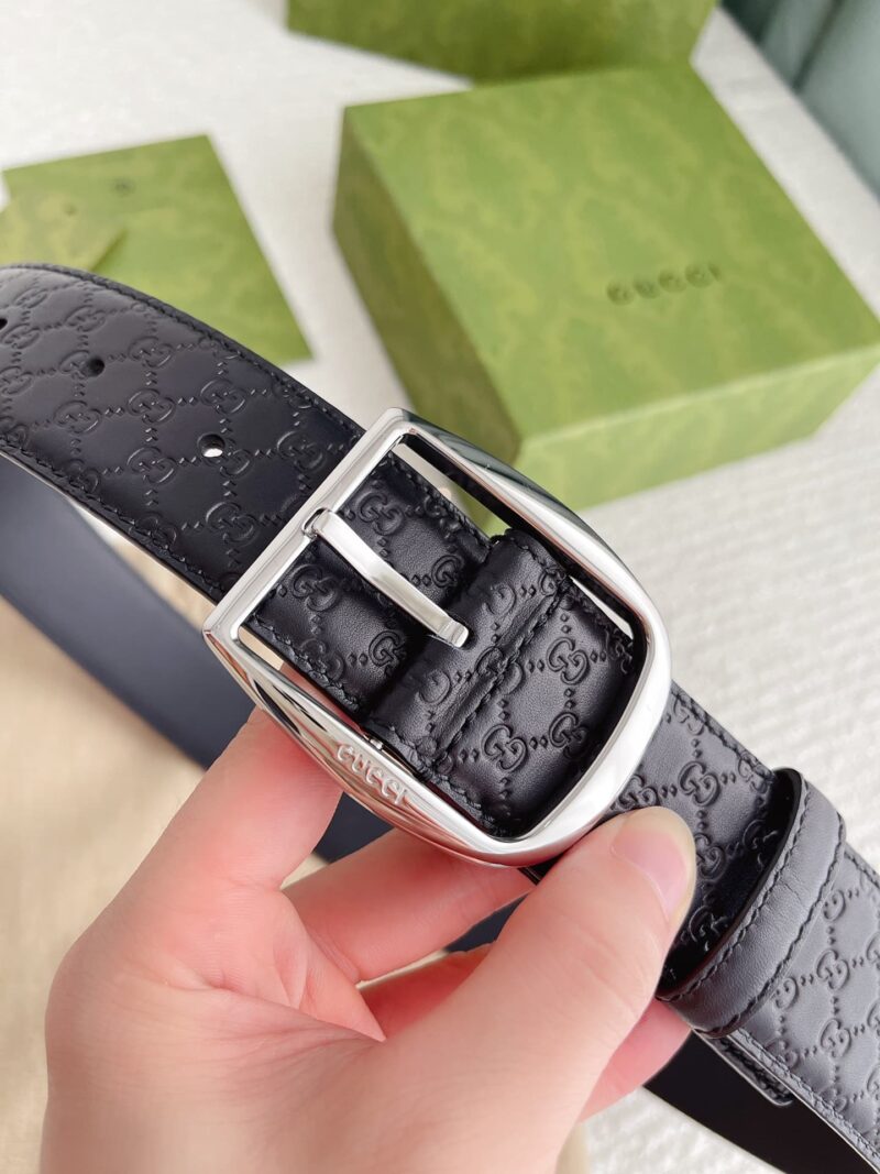 Alternative view of Gucci Calfskin Monogram Black Belt Silver Metal 4Cm