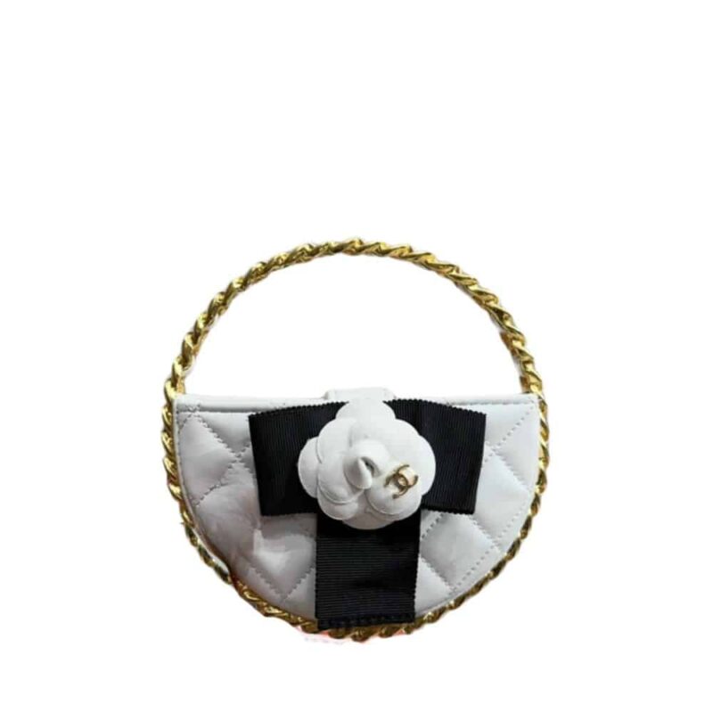 Chanel Pouch Mixed Fibers Gold Tone Metal White 14Cm