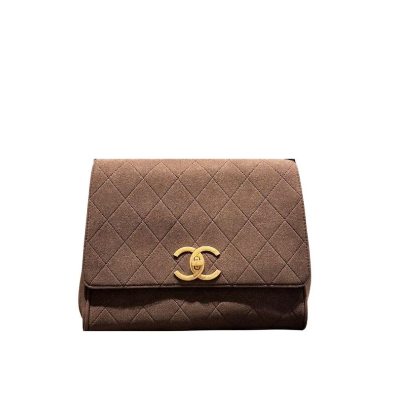 Chanel Flap Bag Pearl Crush In Suede Leather Brown 30Cm