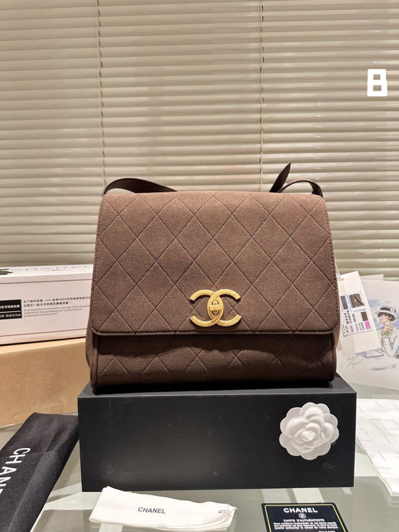 Alternative view of Chanel Flap Bag Pearl Crush In Suede Leather Brown 30Cm