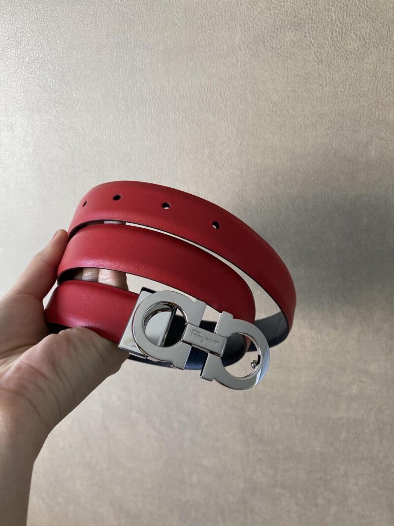 Alternative view of Salvatore Ferragamo Gancini Red Leather Belt With Gold Metal Buckle 2.5Cm