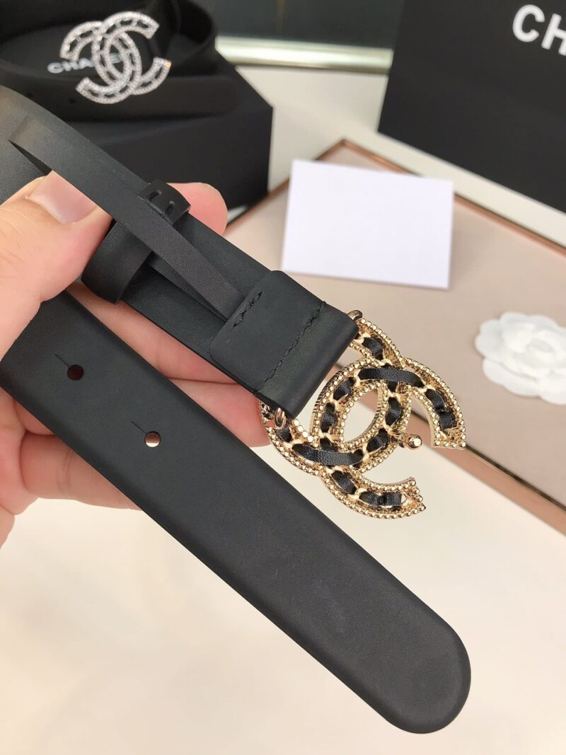 Alternative view of Chanel Glass Pearls Crystal Gold Black Belt 28Mm