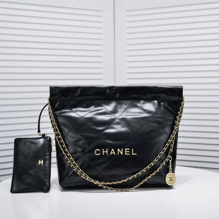Alternative view of Chanel 22 Handbag Shiny And Gold Tone Metal Black 42Cm As3261 B19059 94305