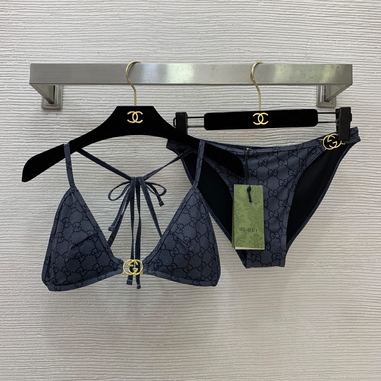 Gucci Printed GG Stretch Jersey Bikini Dark Blue - Image 3