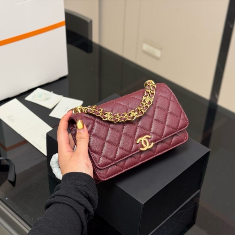Alternative view of Chanel Wallet On Chain Gold Tone Metal Dark Burgundy 19Cm