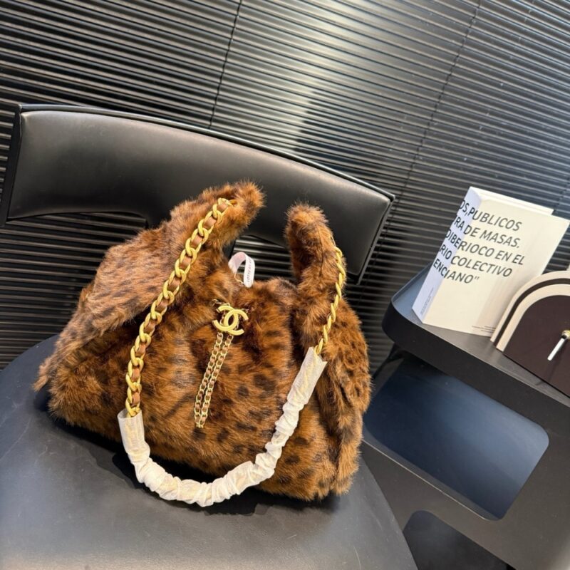 Alternative view of Chanel 25 Small Handbag Faux Leopard Fur And Gold Tone Metal Brown 28Cm