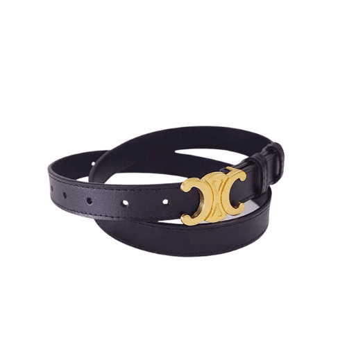 Celine Small Triomphe Black Belt In Natutal Calfskin Gold Metal
