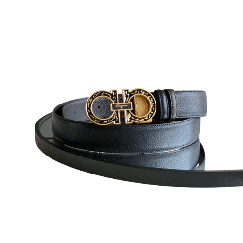 Salvatore Ferragamo Reversible And Gancini Gold Pattern Belt 3.5Cm