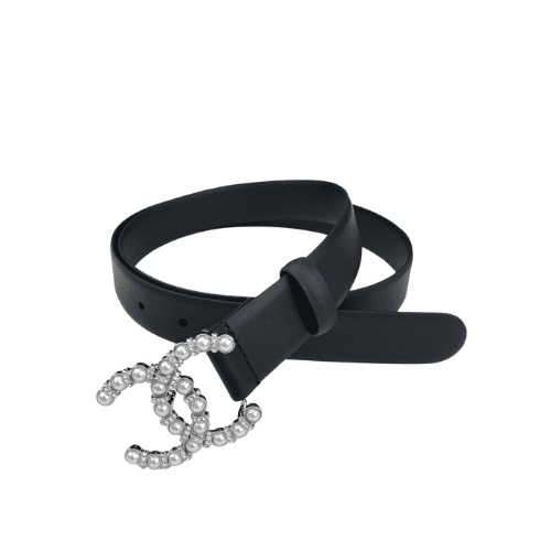 Chanel Cc Silver Belt Leather With Pearls 28Mm