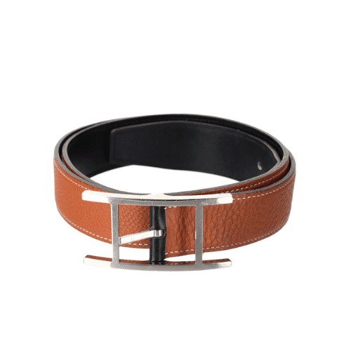 Hermes Quentin Reversible Belt Brown Silver Metal 32Mm