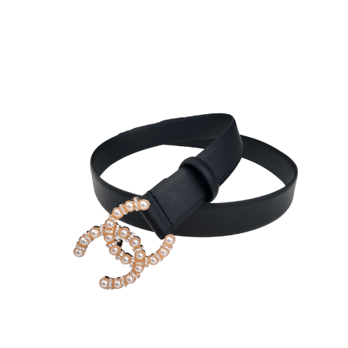 Chanel Cc Gold Plated Belt Leather With Pearls 28Mm