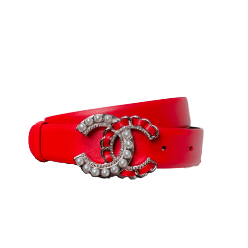 Chanel Belt With Pearls And Cc Logo Belt Red 28Mm