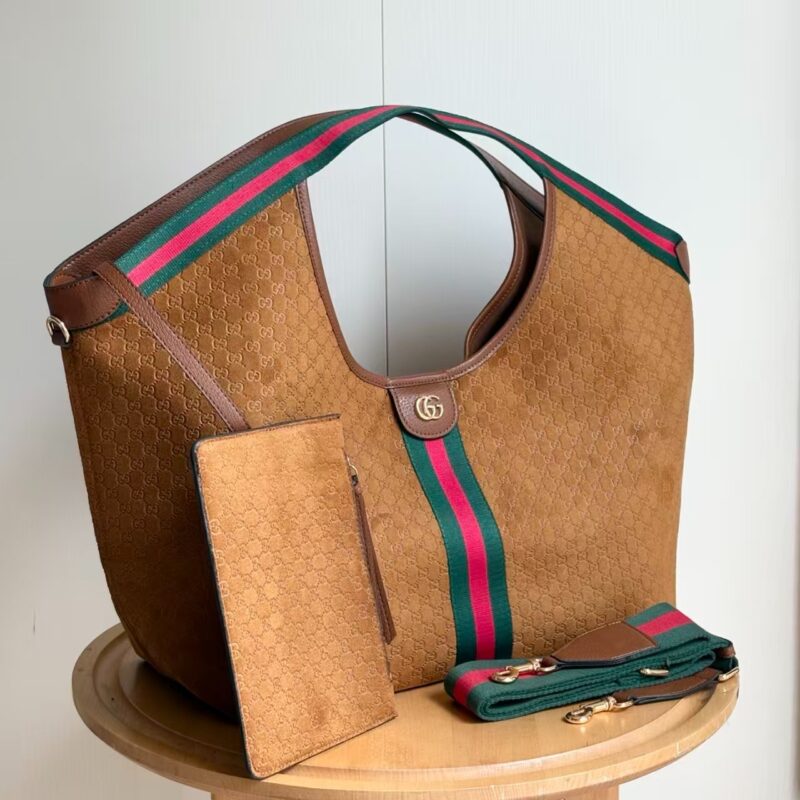 Alternative view of Gucci Giglio Large Tote Bag Gg Suede Brown 60Cm 853971 Caab8 2147