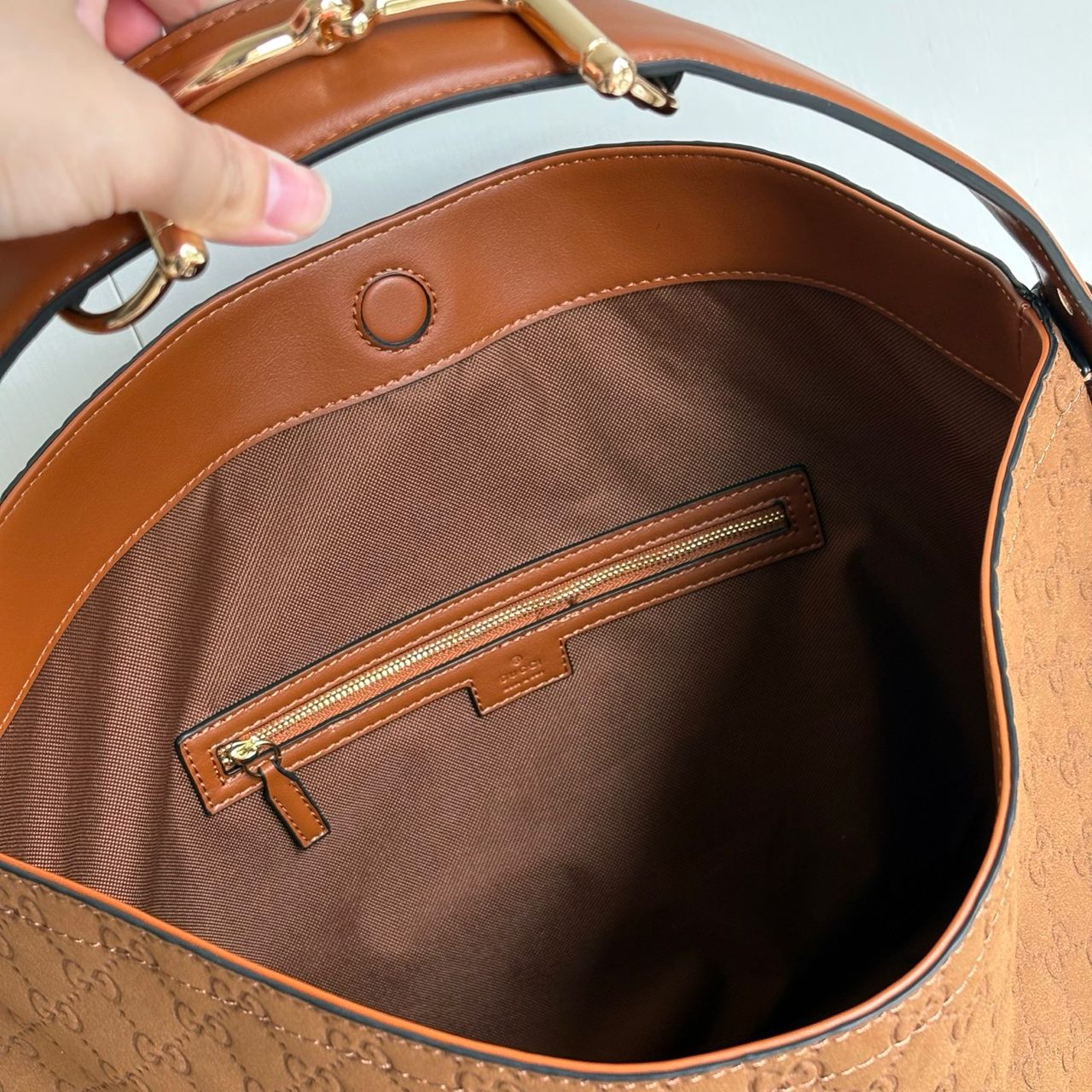 Gucci Beatrix Large Tote Bag GG Suede Bottom Brown 40Cm - Image 5