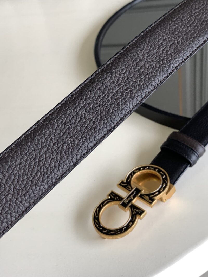 Alternative view of Salvatore Ferragamo Reversible And Gancini Gold Pattern Belt 3.5Cm