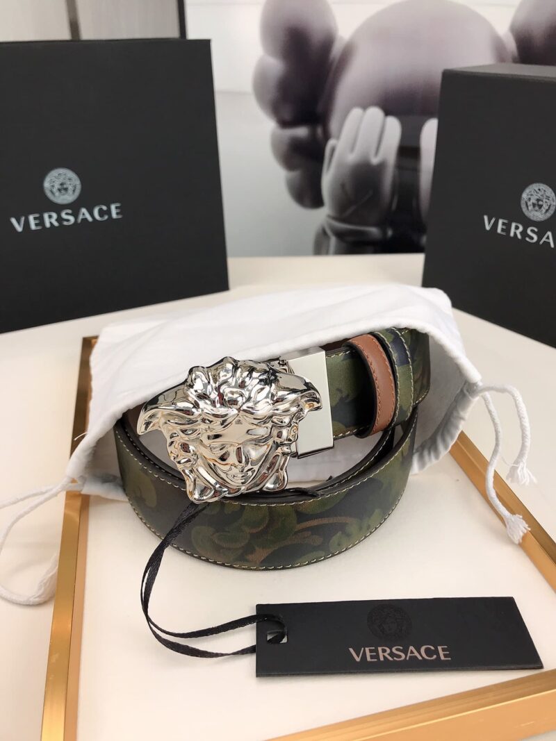 Alternative view of Versace La Medusa Leather Khaki Silver Metal 4Cm