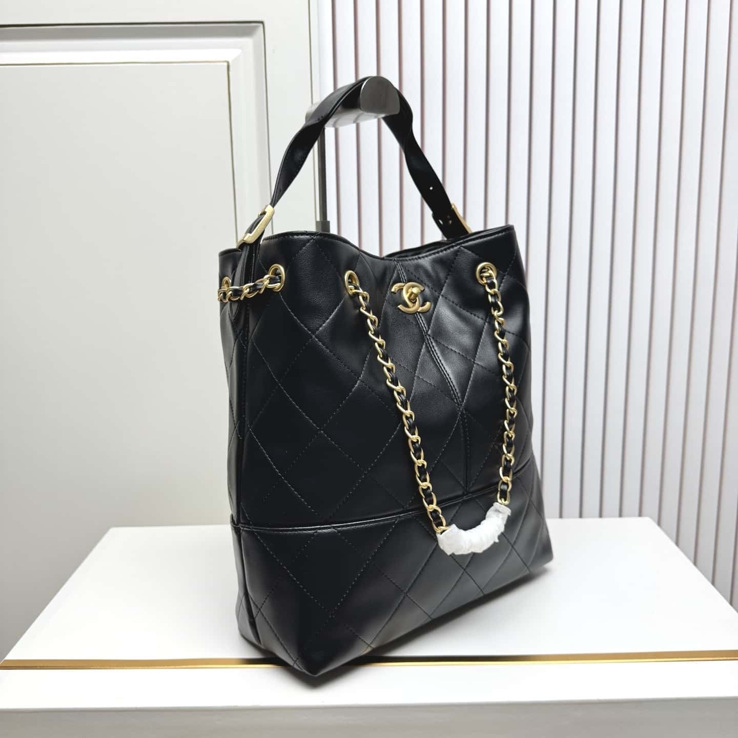 Chanel Shopping Bag Gold Tone Metal Black 33Cm AS5635 B20829 94305 - Image 3