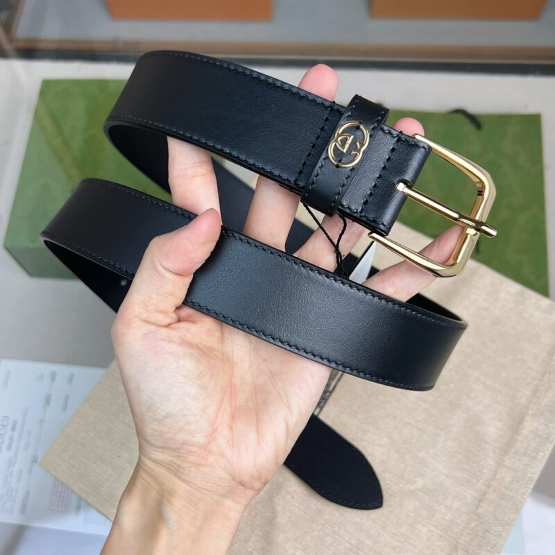 Alternative view of Gucci Belt With Interlocking G Detail Black Leather 35Mm ‎673921 Ap00G 1000