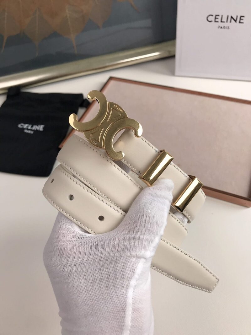 Alternative view of Celine Small Triomphe White Belt In Natutal Calfskin Gold Metal