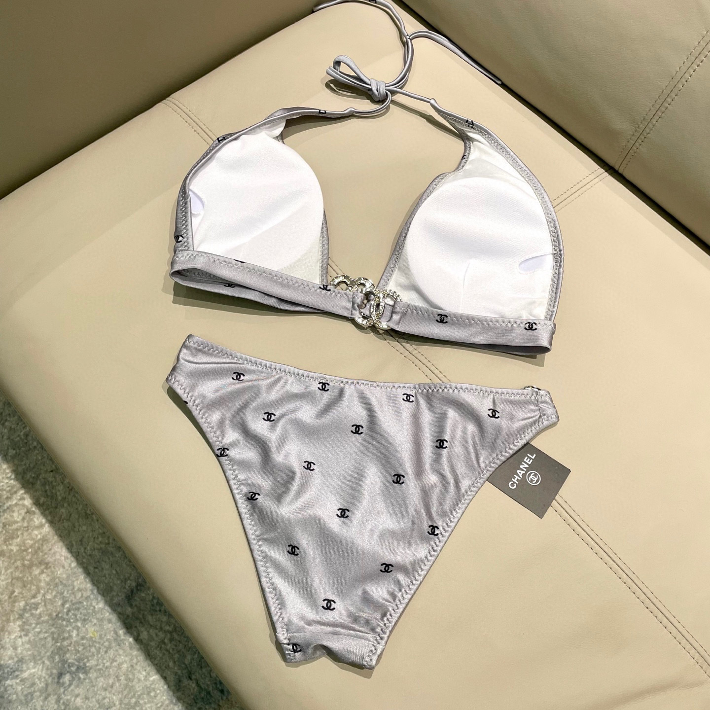 Chanel CC Logo Bikini Set Light Grey - Image 8