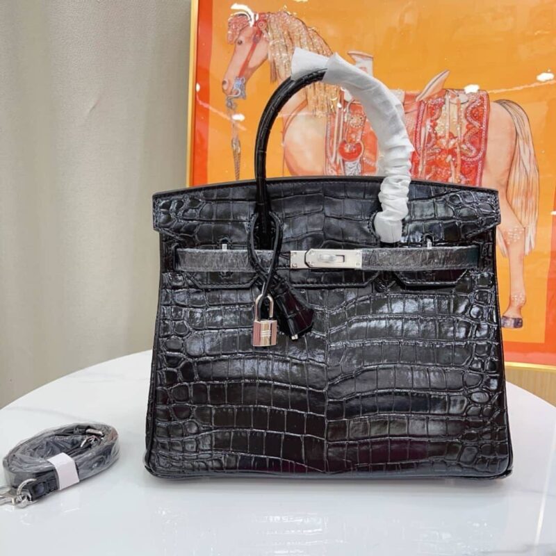 Alternative view of Hermes Birkin 25 Crocodile With Silver Hardware Black 25Cm